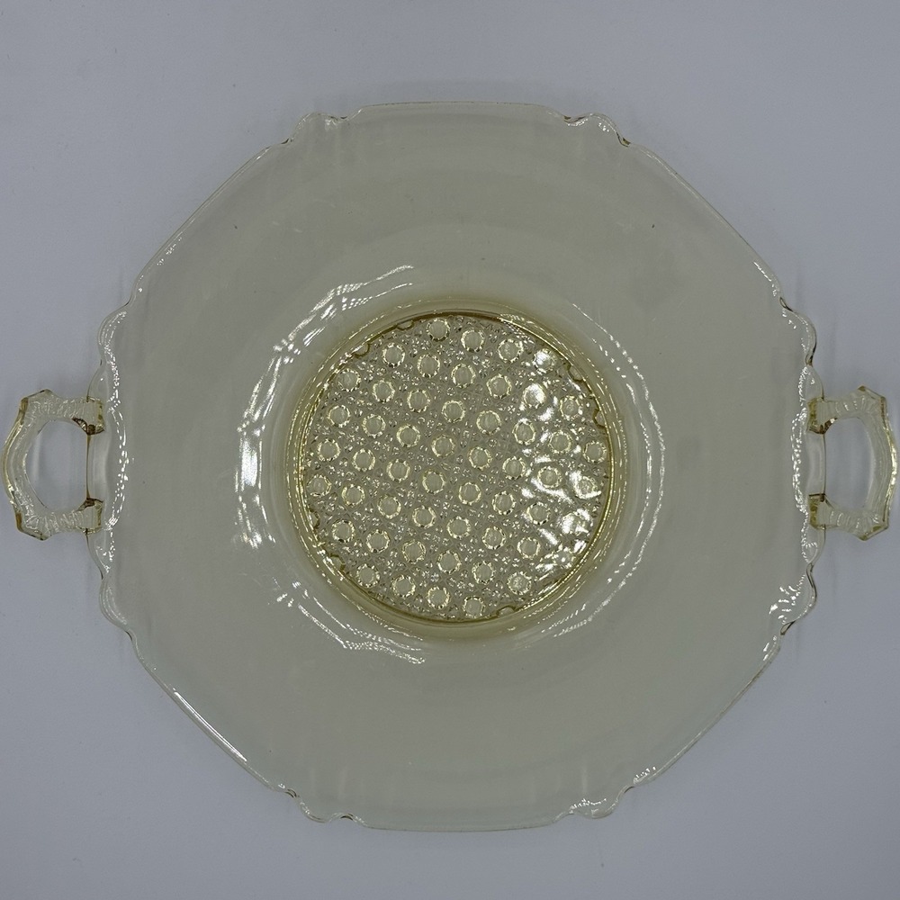 Vintage‎ 30s LANCASTER Yellow Depression Glass 10.5" Handled Platter Cane Bottom